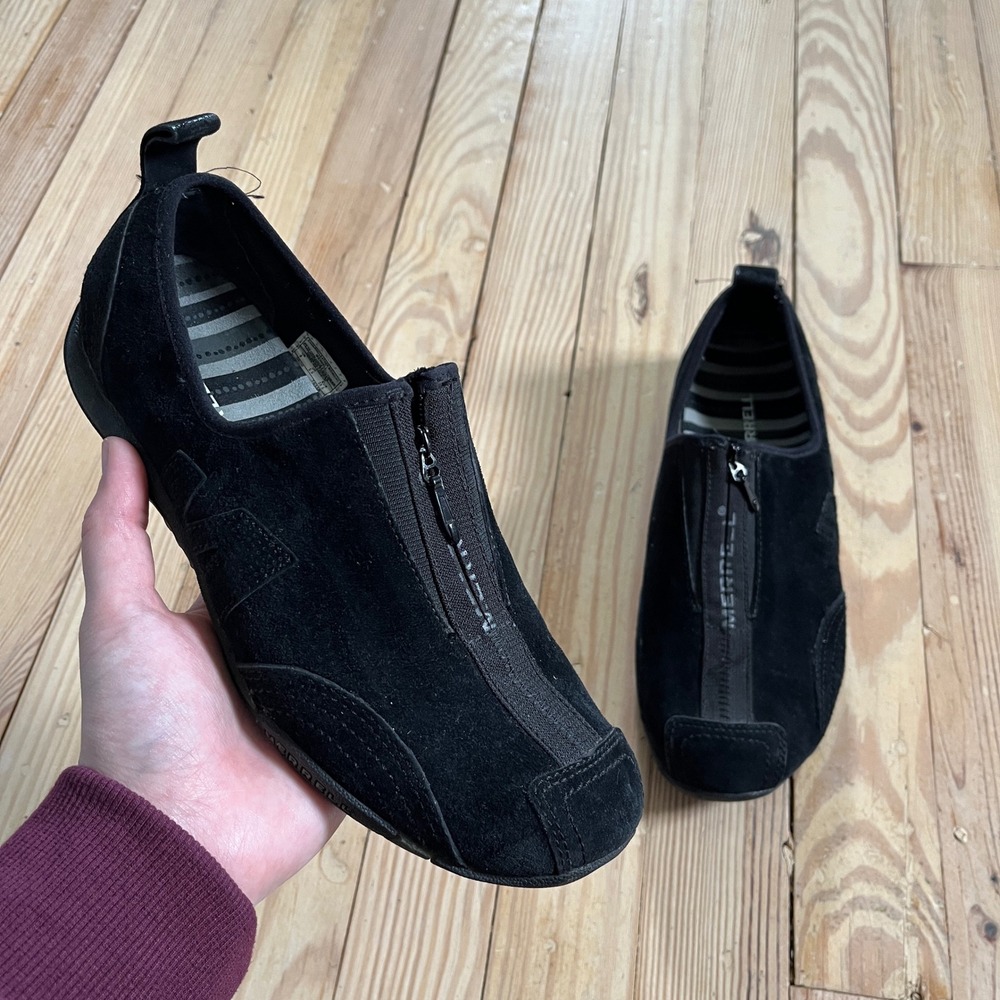 Merrell Barrado Leather Midnight Black Suede Zip Slip On Sneakers Womens 8